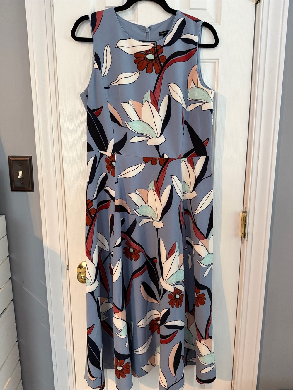 NWOT Ann Taylor Sleeveless Blue Floral A-Line Dress Size 10